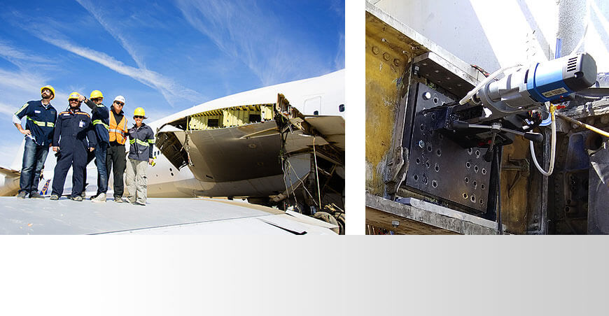 El taladro magnético portátil MAB 485 corta a través de Boeing 747
